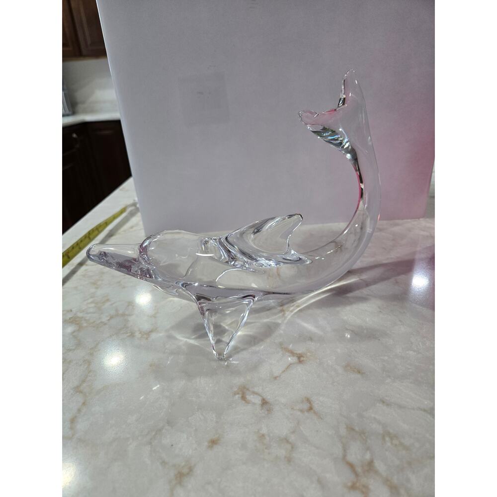 Daum France Hand Blown Dolphin Porpoise 9.75" Long Signed Art Glass Vintage